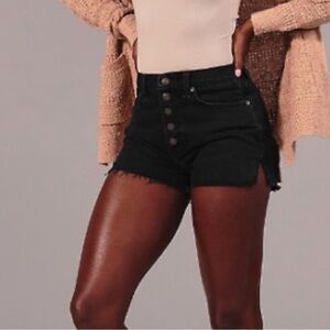 Abercrombie & Fitch Black High Rise Button Up Mom Shorts